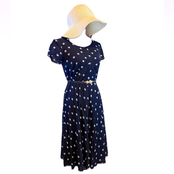 Talbots A- Line Midi Dress Navy Short Sleeve - Picture 1 of 8